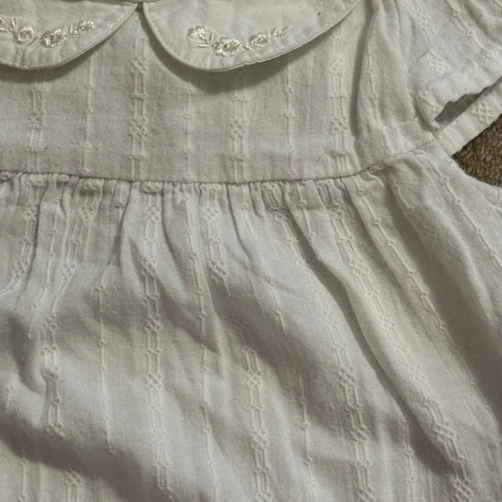 Bluehill Collection Baby Girl White Cotton Embroidered Dress Bodysuit 6M